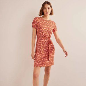 Boden Orange Patterned Knot Detail Jersey Mini Dress NWT